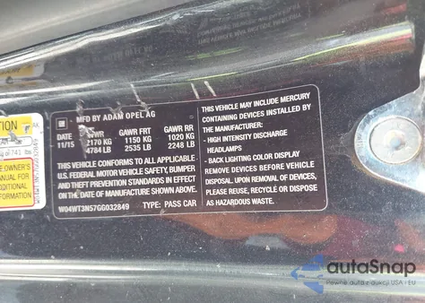 2016 Buick Cascada Premium from USA, damaged, VIN W04WT3N57GG032849